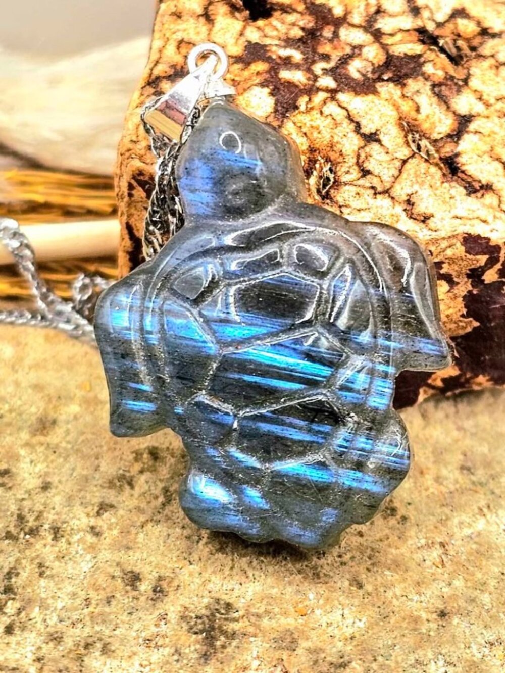 Nature Labradorite Turtle Pendant Necklace